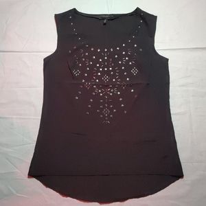 Jessica Simpson Tank Top Women's Small Black Embellished Round Neck Short Sleeve